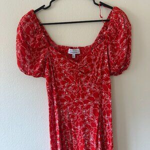 & Other Stories - Flowy Puff Sleeve Midi Dress - Red - Size 6